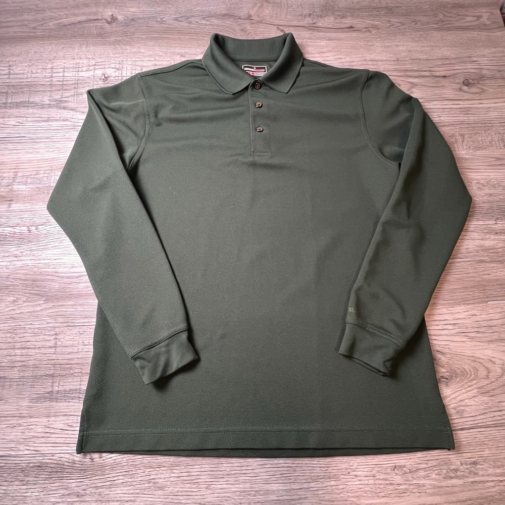 Grand Slam Performance Polo Mens Large Green Long Sleeve Golf Shirt Textured V78